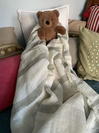 Foulard lino Mango beige/violeta