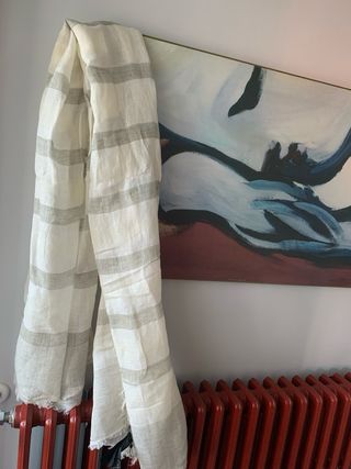 Foulard lino Mango beige/violeta