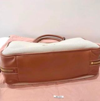 Bolso Miu Miu Lona y Piel Marrón Beige