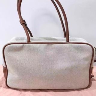 Bolso Miu Miu Lona y Piel Marrón Beige