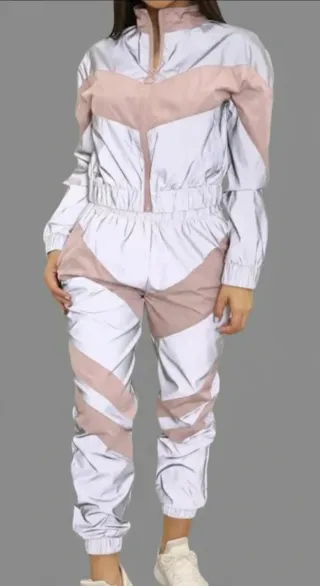 Chándal reflectante mujer gris y rosa