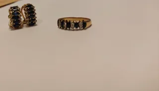 Conjunto pendientes y anillo oro con zafiros