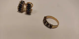 Conjunto pendientes y anillo oro con zafiros
