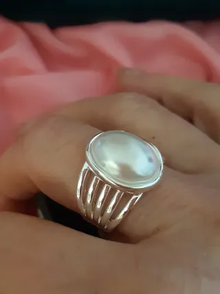 Anillo plateado con perla Talla 18
