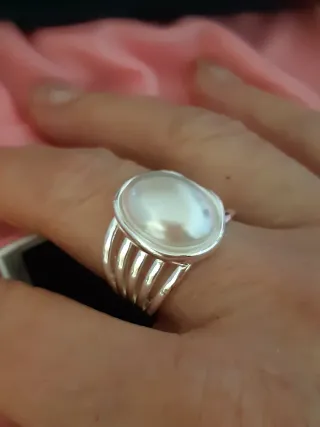 Anillo plateado con perla Talla 18