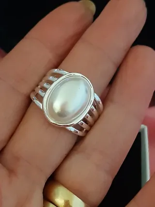 Anillo plateado con perla Talla 18