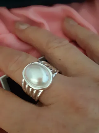 Anillo plateado con perla Talla 18