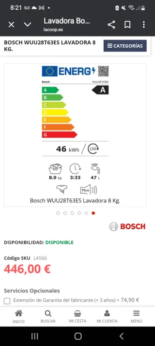 Lavadora Bosch Serie 6 VarioPerfect , garantía vig
