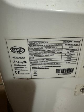 Argo Deumidificatore DRY Digit Evo 17L Bianco