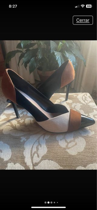 Zapatos de salón tacón beige, negro y marrón