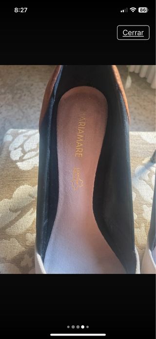 Zapatos de salón tacón beige, negro y marrón