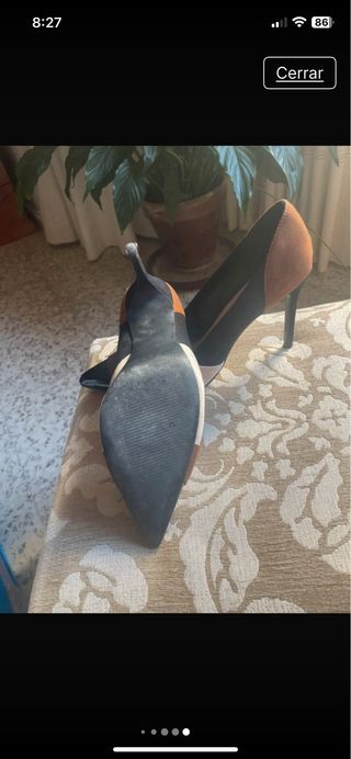 Zapatos de salón tacón beige, negro y marrón