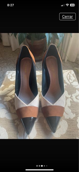 Zapatos de salón tacón beige, negro y marrón