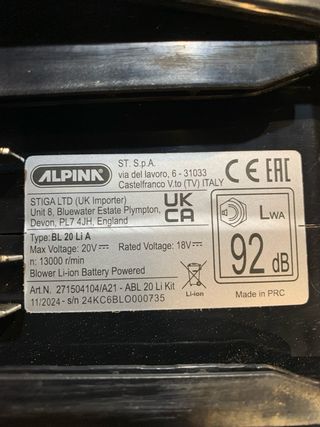 Soplador Batería Alpina ABL 20 Li Kit