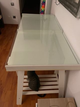 Mesa Ikea Cristal caballete blanca