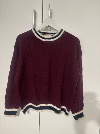 Jersey granate trenzado mujer