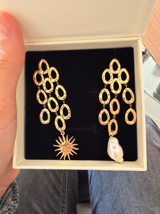 Pendientes Sol y Perla Acero Inoxidable