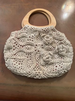 Bolso de ganchillo beige y rosa A