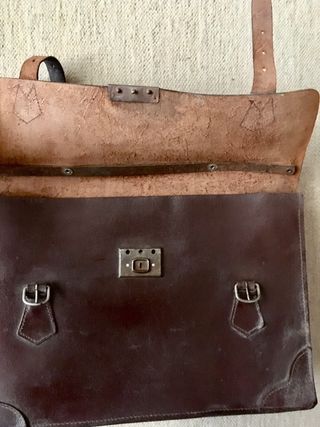Cartera escolar vintage piel marrón
