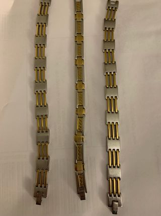 3 Bracciali Acciaio Dorato Argentato cm 22