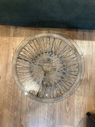 Mesa auxiliar cristal, cuerda y hierro