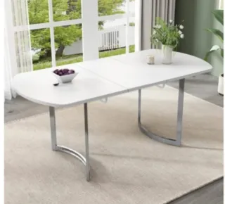 Mesa de comedor extensible blanca y plateada