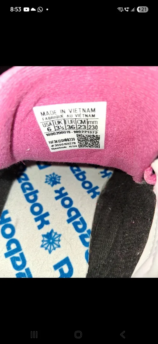 Zapatillas Reebok rosas y blancas