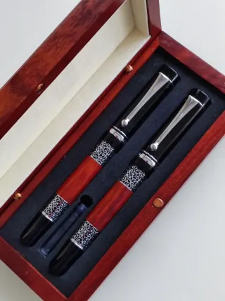 Juego Pluma y Bolígrafo Madera y Plata