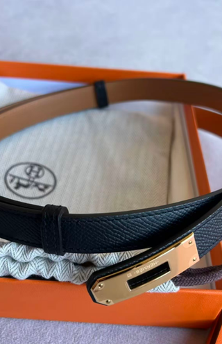 Cinturón Hermes Kelly Negro Hebilla Dorada