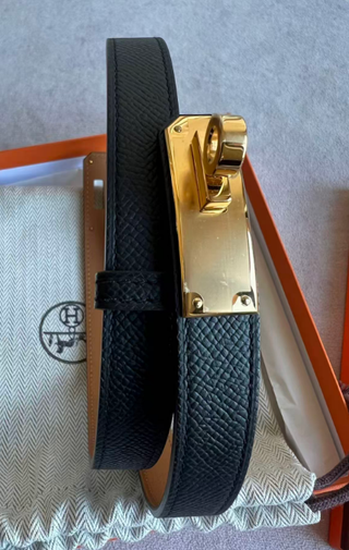 Cinturón Hermes Kelly Negro Hebilla Dorada