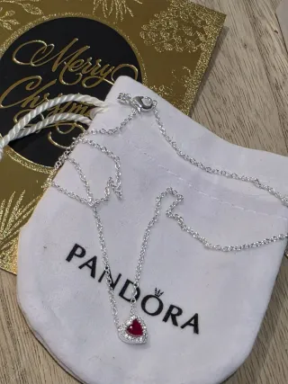 Collar Pandora Corazón Rojo y Plata