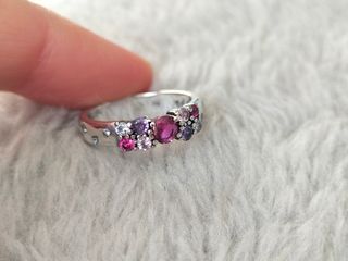 Anillo Plata 925 Circonitas Rosas y Moradas