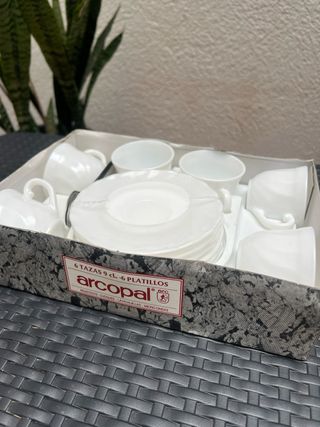 pack 6 Tazas y Platos Porcelana Blanca Arcopal