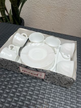 pack 6 Tazas y Platos Porcelana Blanca Arcopal
