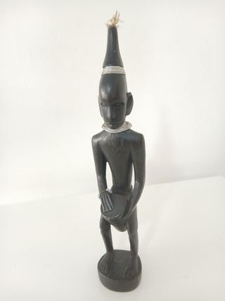 Statua Tribale Africana Guerriero Tamburo Legno