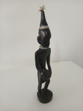 Statua Tribale Africana Guerriero Tamburo Legno