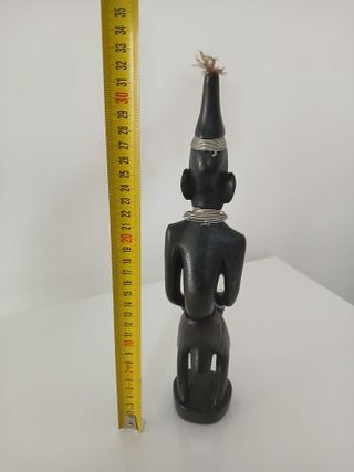 Statua Tribale Africana Guerriero Tamburo Legno