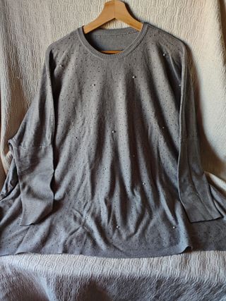 Jersey gris talla XL/XXL mujer oversize brillos