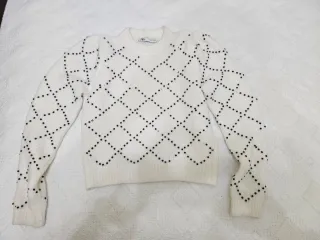 Jersey Zara punto blanco con pedrería