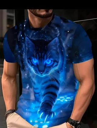 Camiseta Gato Neón Azul