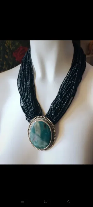 Collar boho chic con gran piedra ágata musgosa