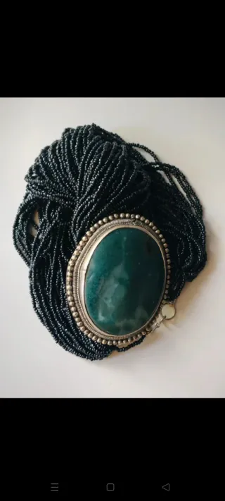 Collar boho chic con gran piedra ágata musgosa