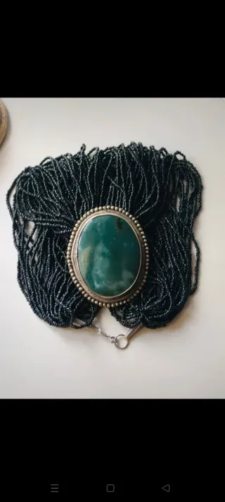 Collar boho chic con gran piedra ágata musgosa