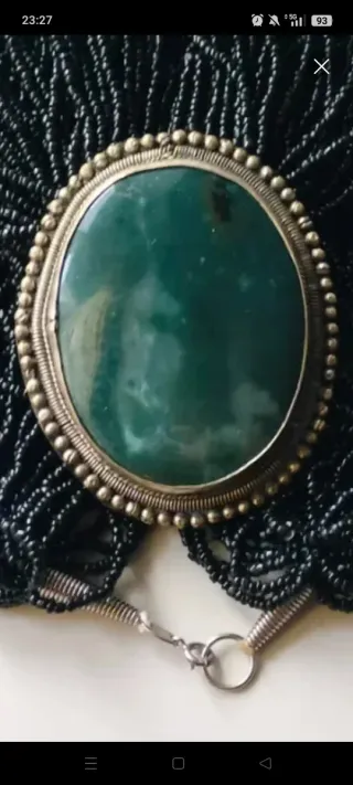 Collar boho chic con gran piedra ágata musgosa