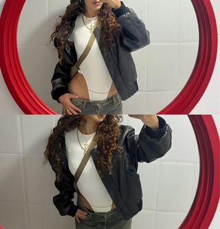 Cazadora bomber efecto piel negra