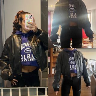 Cazadora bomber efecto piel negra