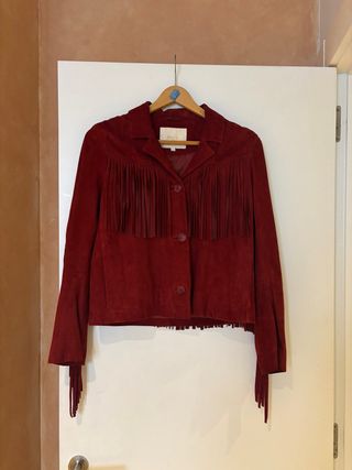Chaqueta Cuero Flecos Roja Maje