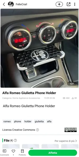 Supporto telefono Alfa Romeo Giulietta