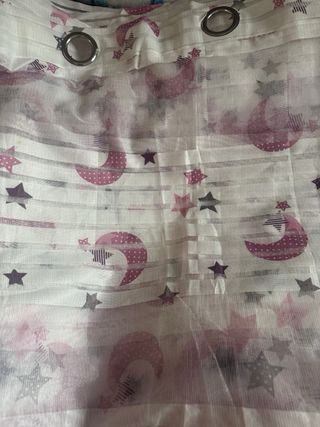 2 Cortinas infantil mariposas gris y blanco y rosa