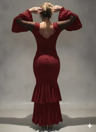 Vestido Flamenco Transparencias Manga Larga